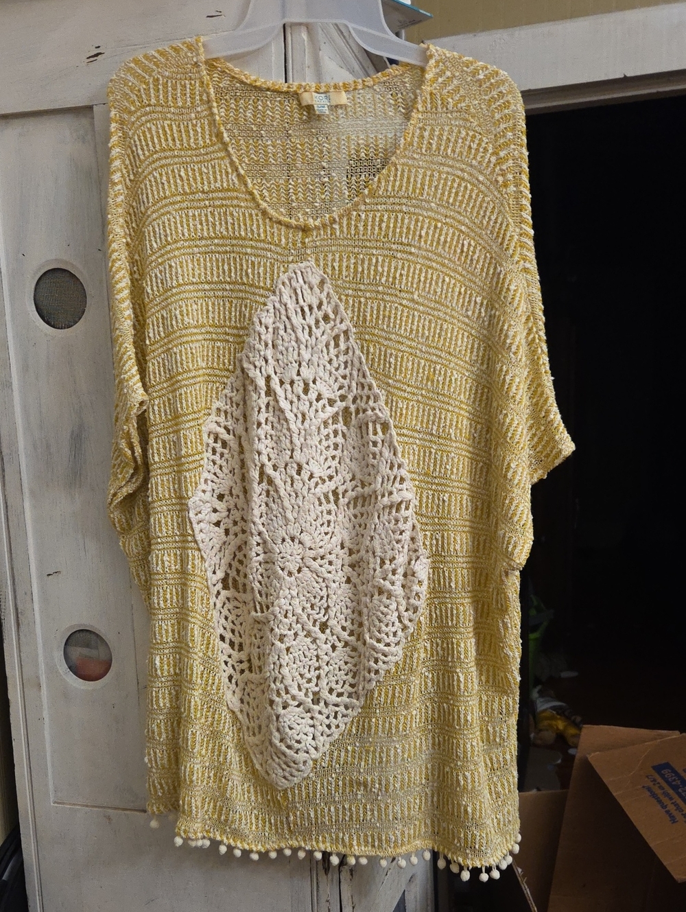Kori Yellow Knit Coverup with Ivory Crochet‎ Panel